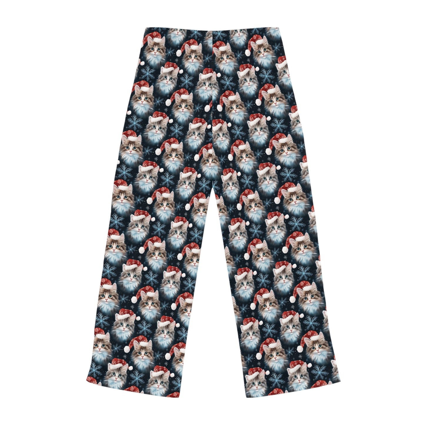 Womens Christmas Cat Pajama Pants - Blue, Red, and White