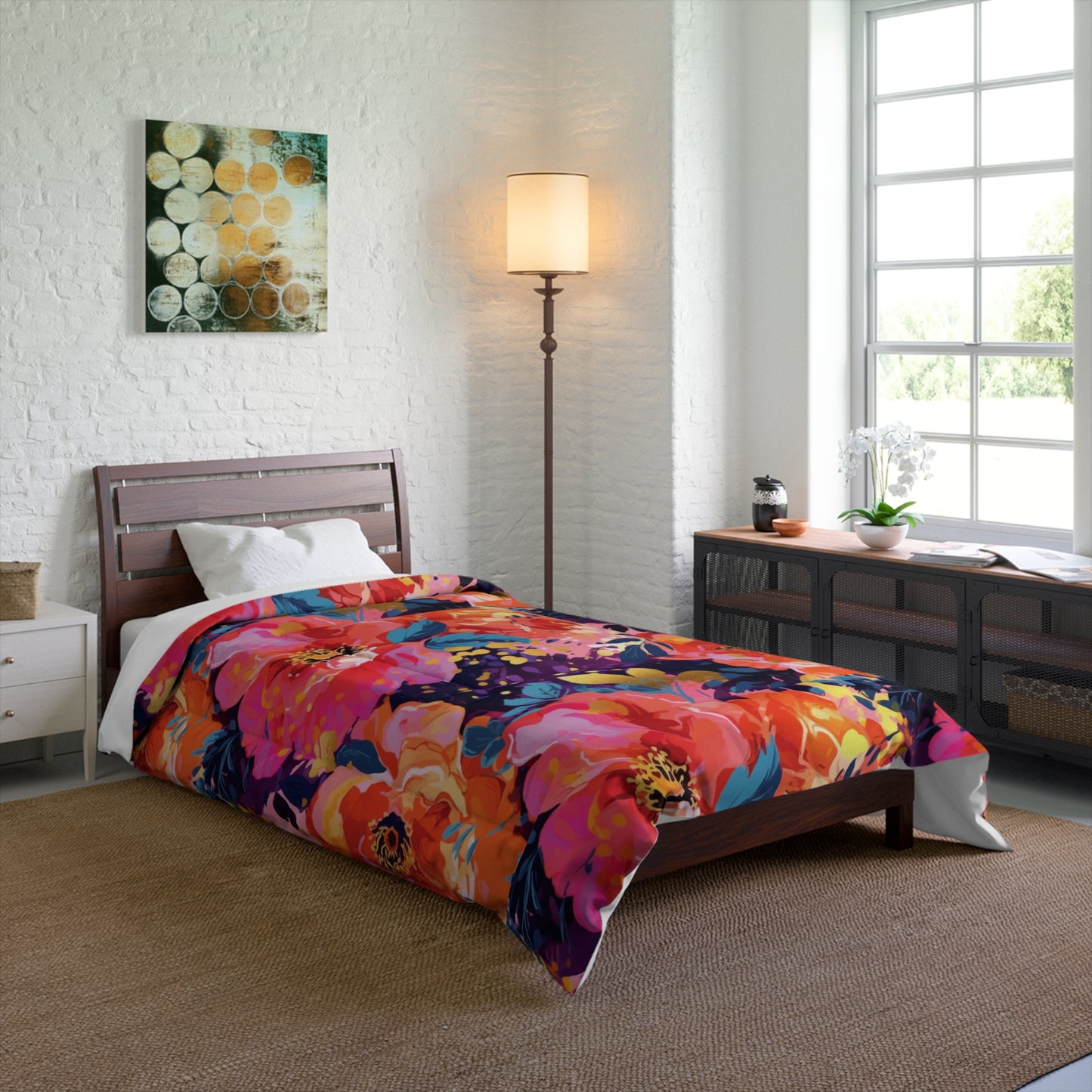Pink Floral Print Comforter, Pink & Purple