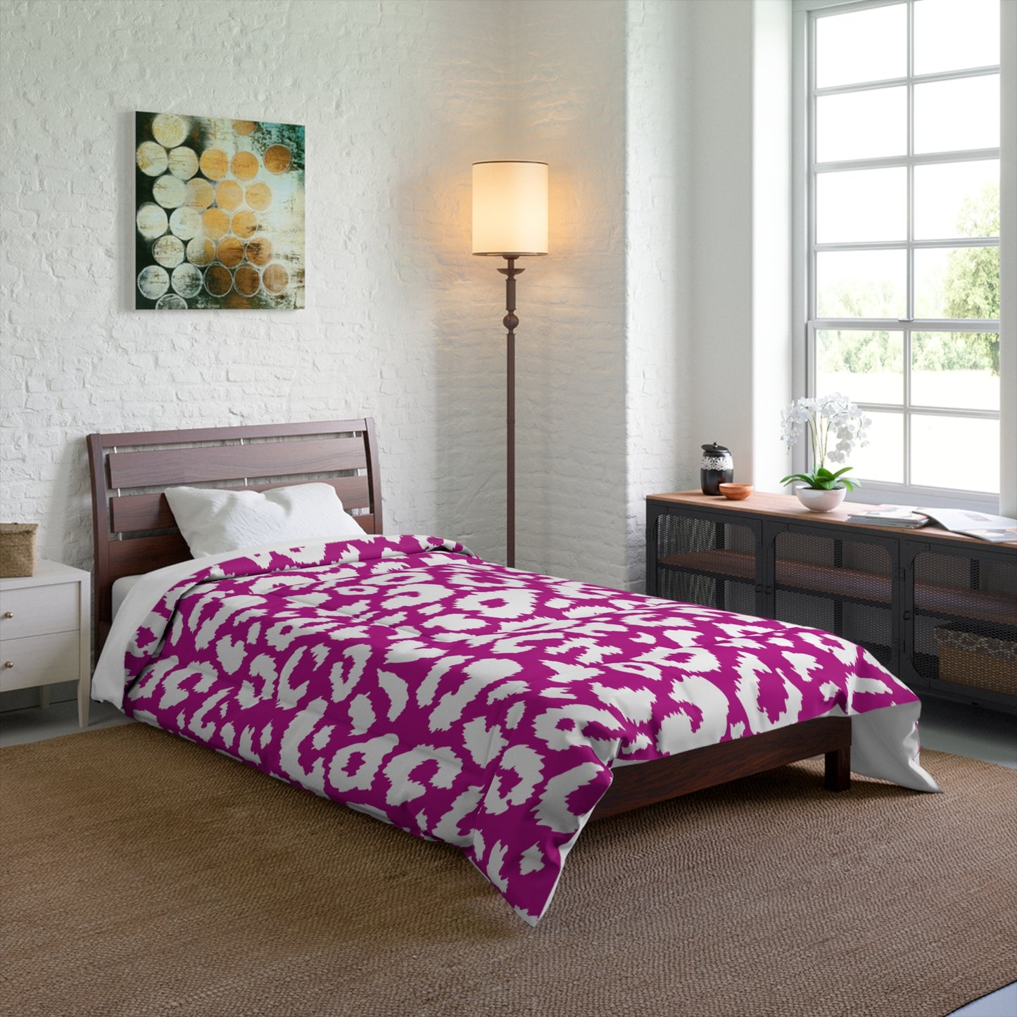 Pink Leopard Animal Print Comforter, Pink & White