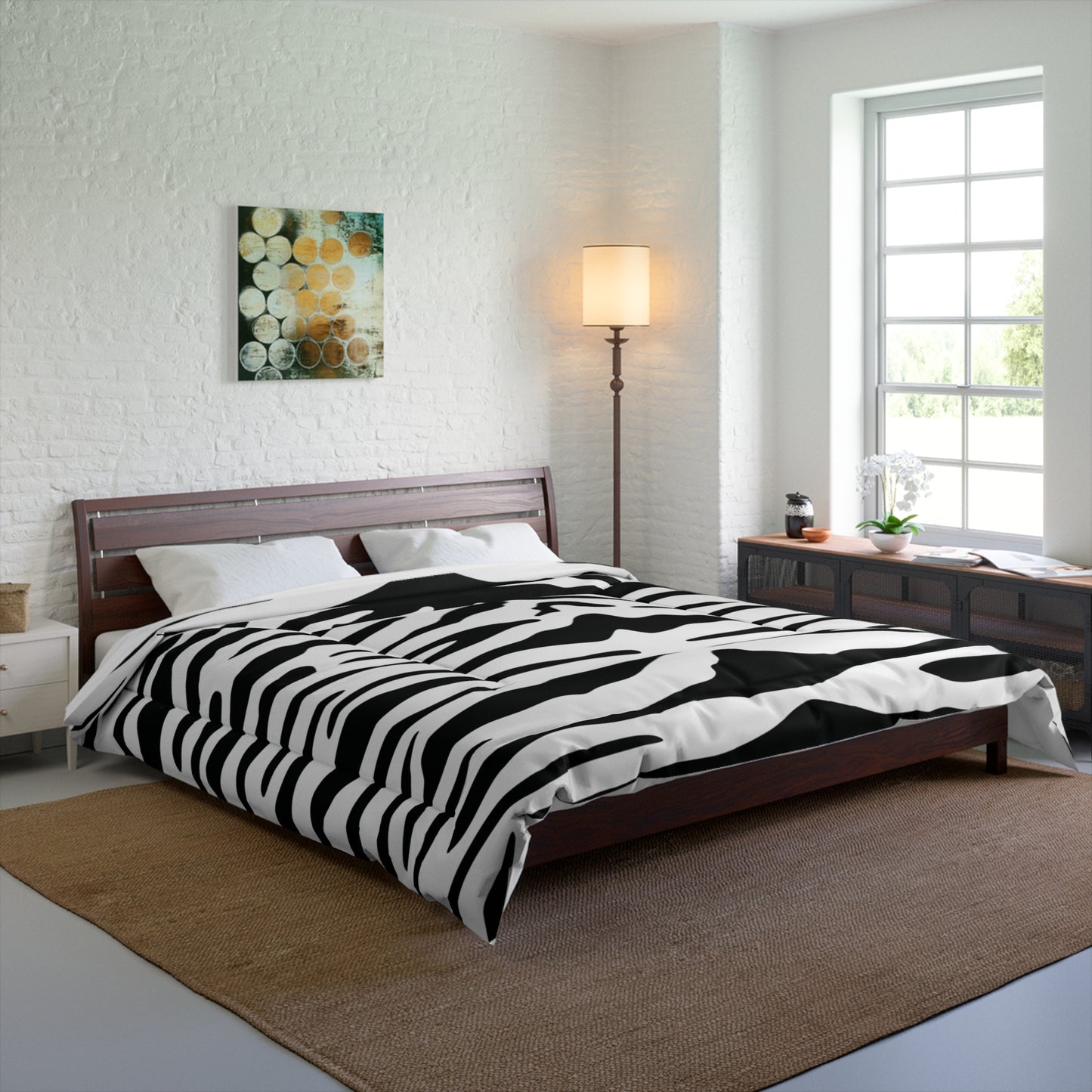 White Tiger Animal Print Comforter, Black & White