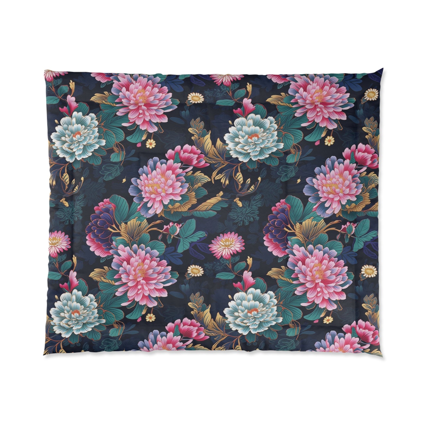 Japanese Floral Comforter, Blue & Pink