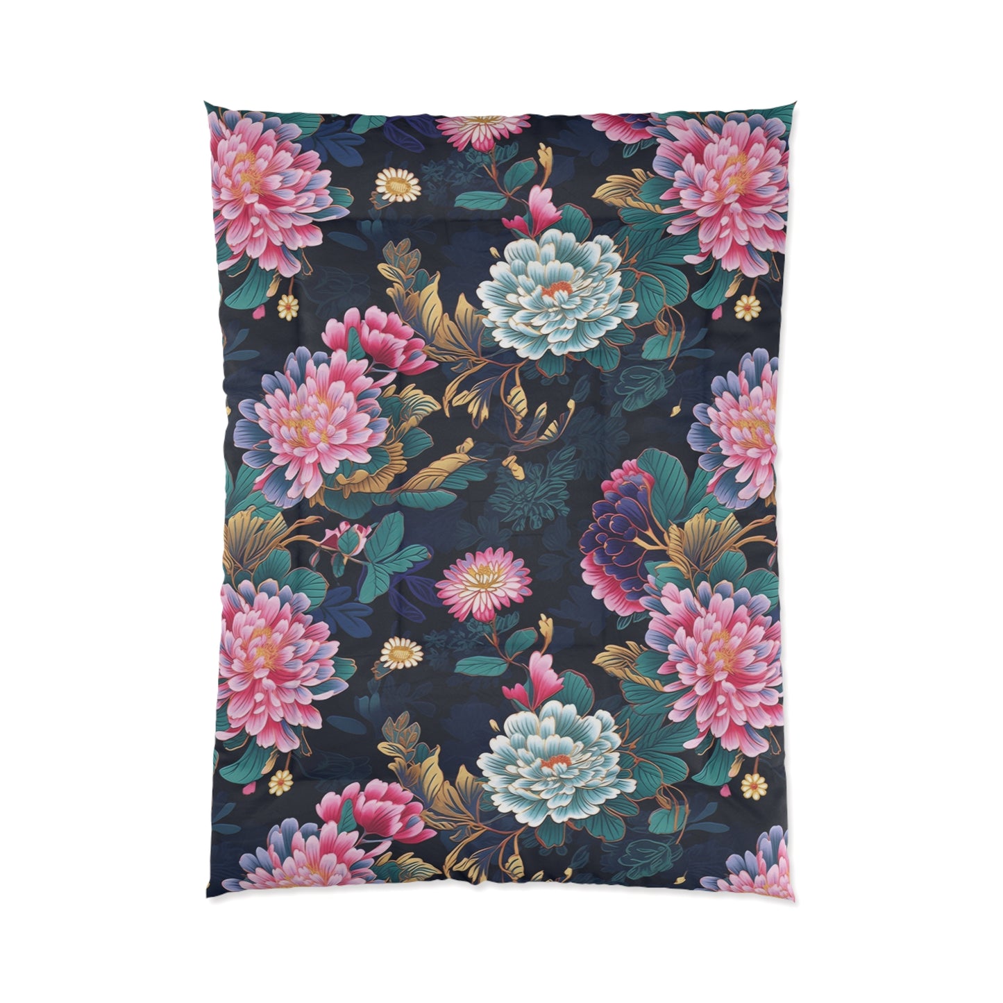 Japanese Floral Comforter, Blue & Pink