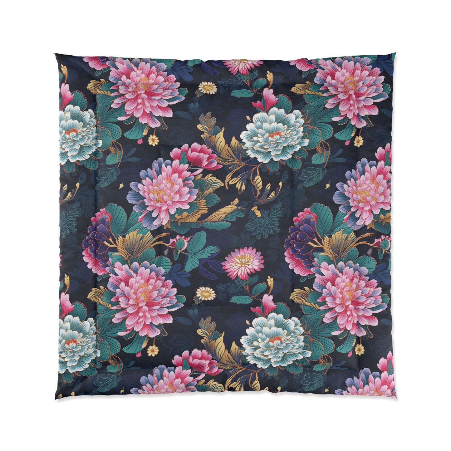 Japanese Floral Comforter, Blue & Pink