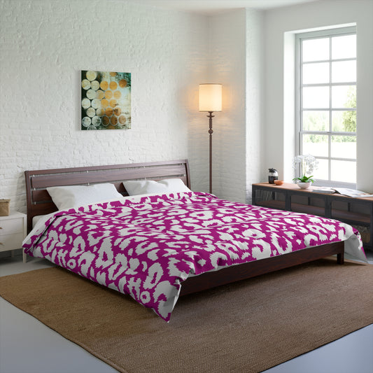 Pink Leopard Animal Print Comforter, Pink & White