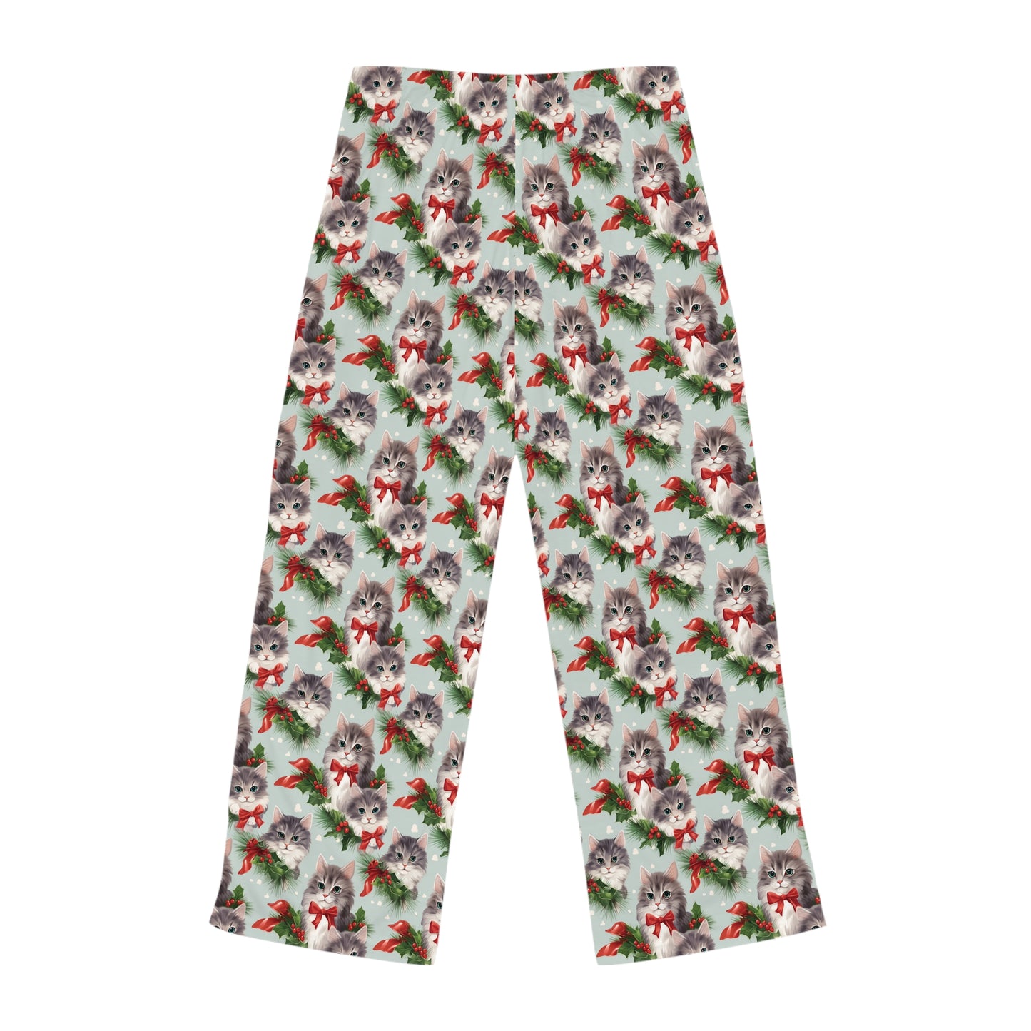 Womens Christmas Cat Pajama Pants - Green, Red, and White