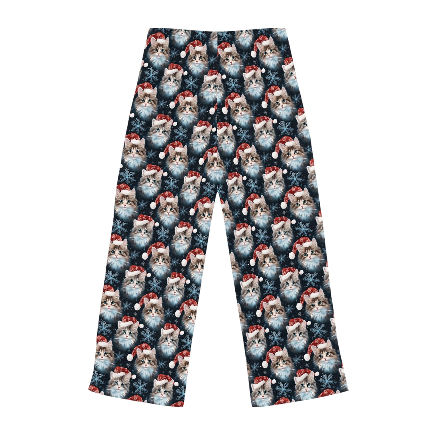 Womens Christmas Cat Pajama Pants - Blue, Red, and White