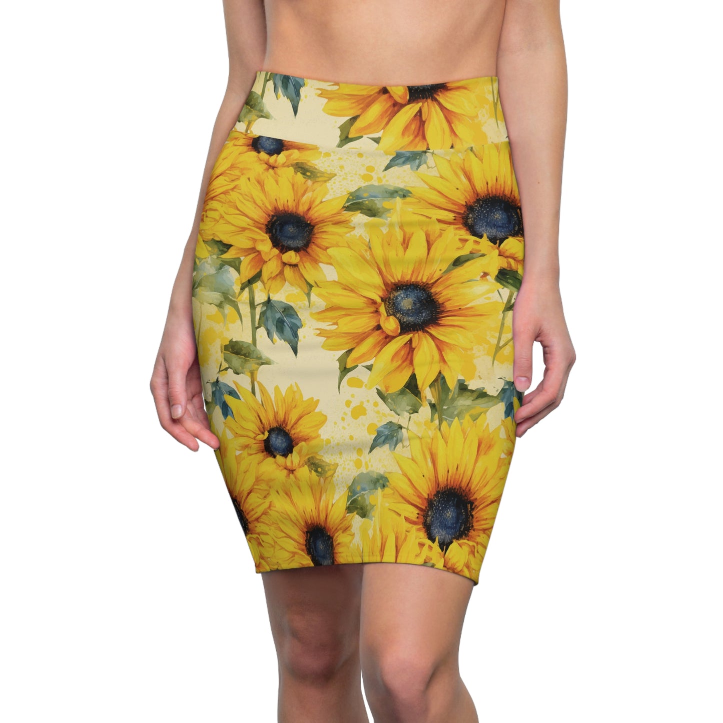 Women's Sunflower Print Pencil Skirt, Yellow