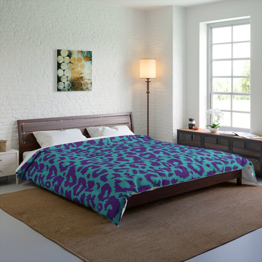 80s Leopard Print Comforter, Purple & Teal