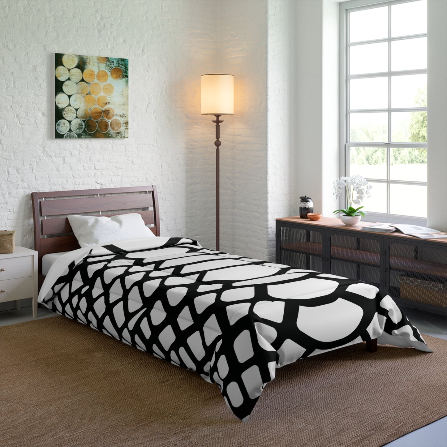 Snake Animal Print Comforter, Black & White