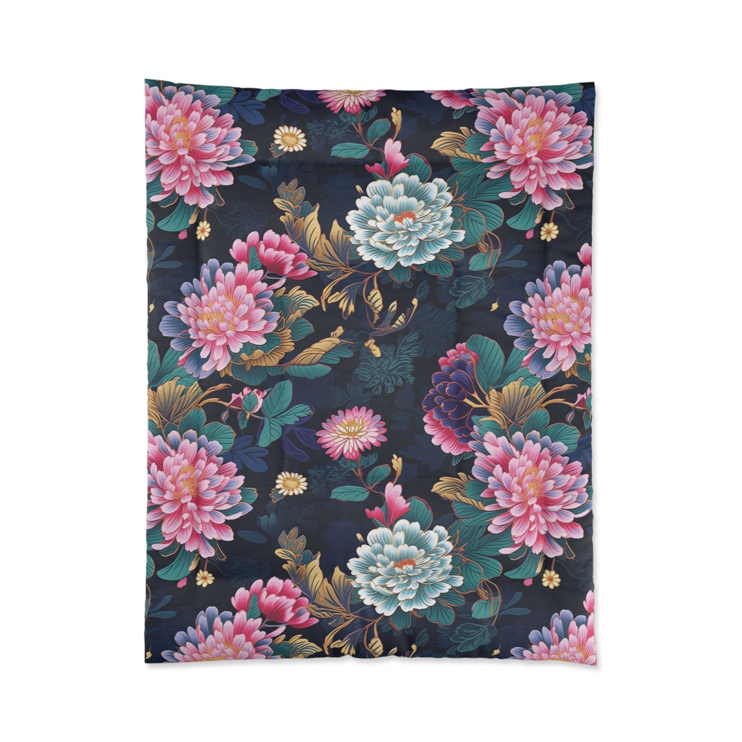 Japanese Floral Comforter, Blue & Pink