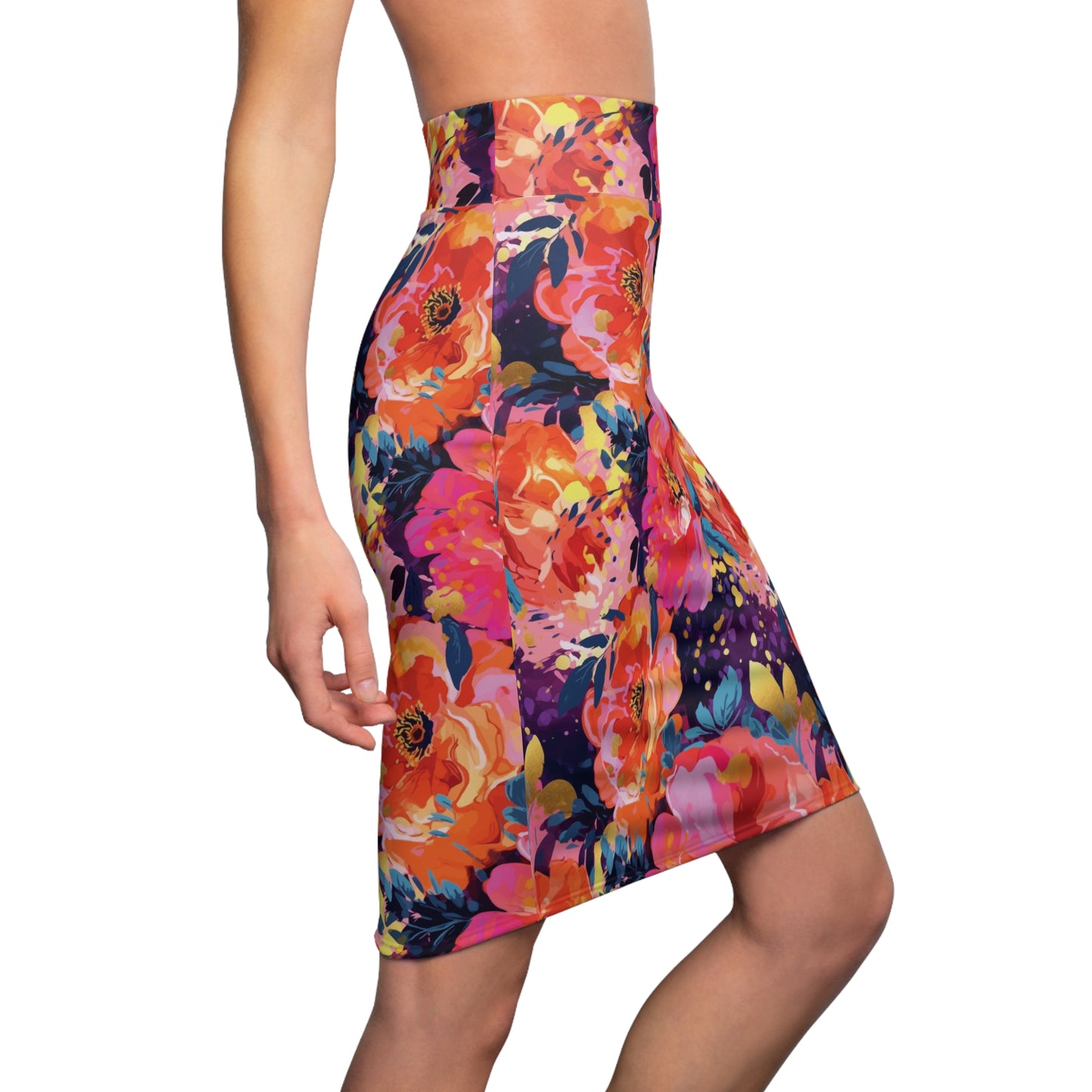 Women's Floral Print Pencil Skirt, Pink & Purple