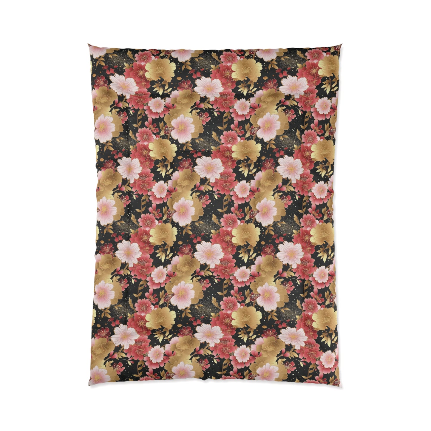 Japanese Floral Print Comforter, Pink & Red & Gold