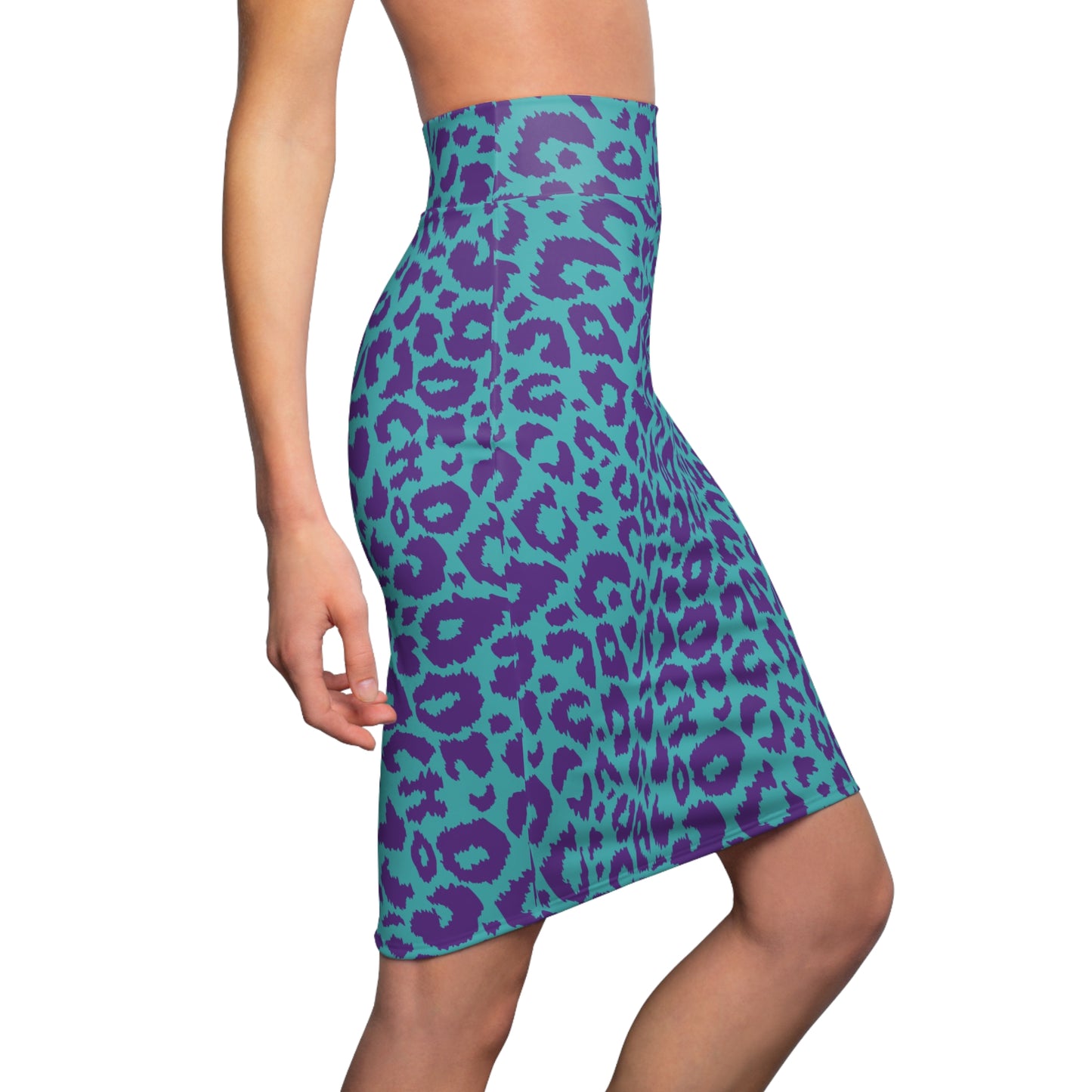 Women's Leopard Animal Print 80s Pencil Skirt, Blue & Purple