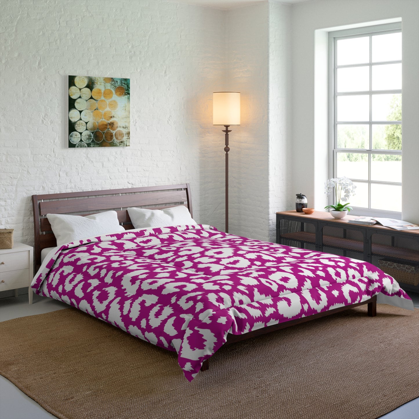 Pink Leopard Animal Print Comforter, Pink & White