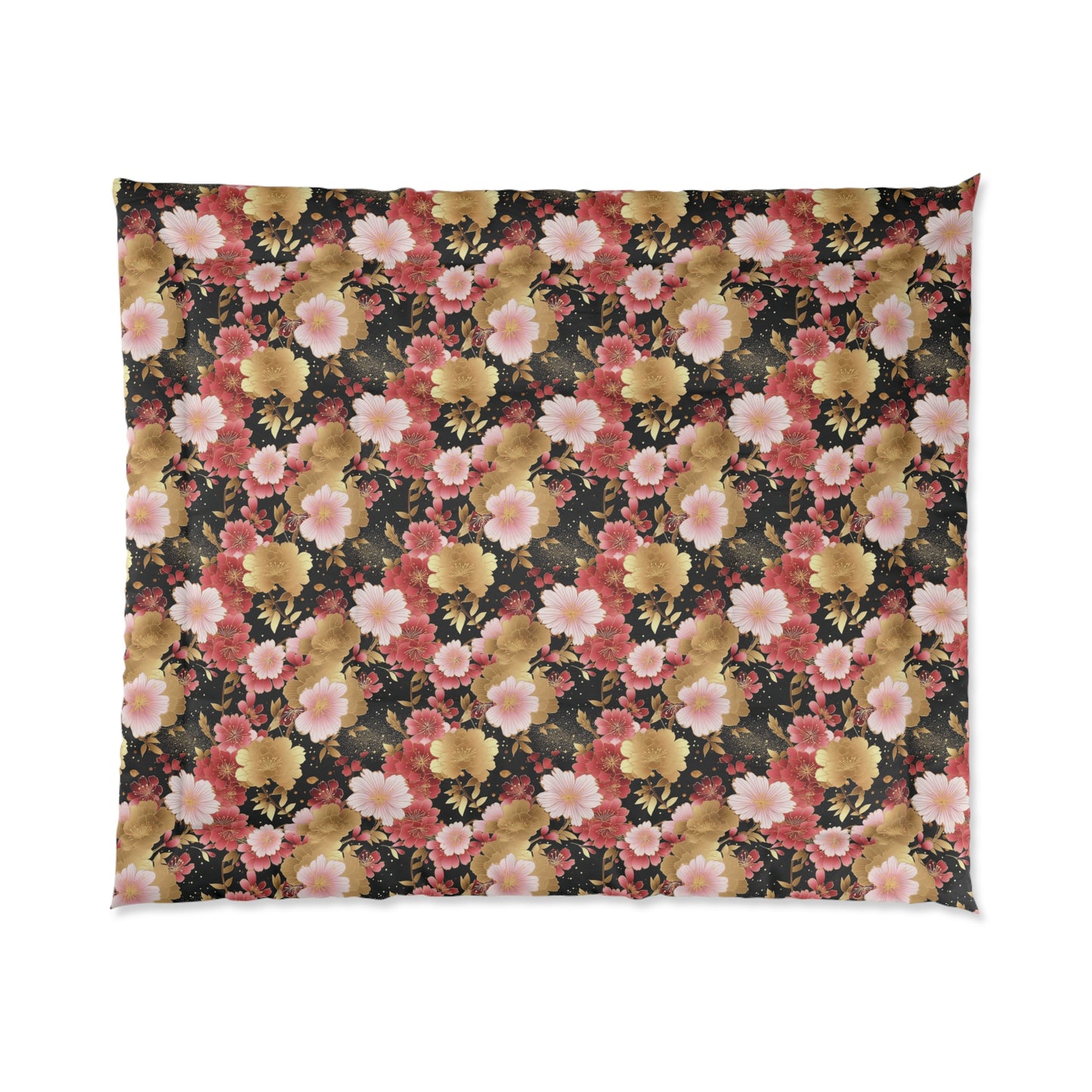 Japanese Floral Print Comforter, Pink & Red & Gold