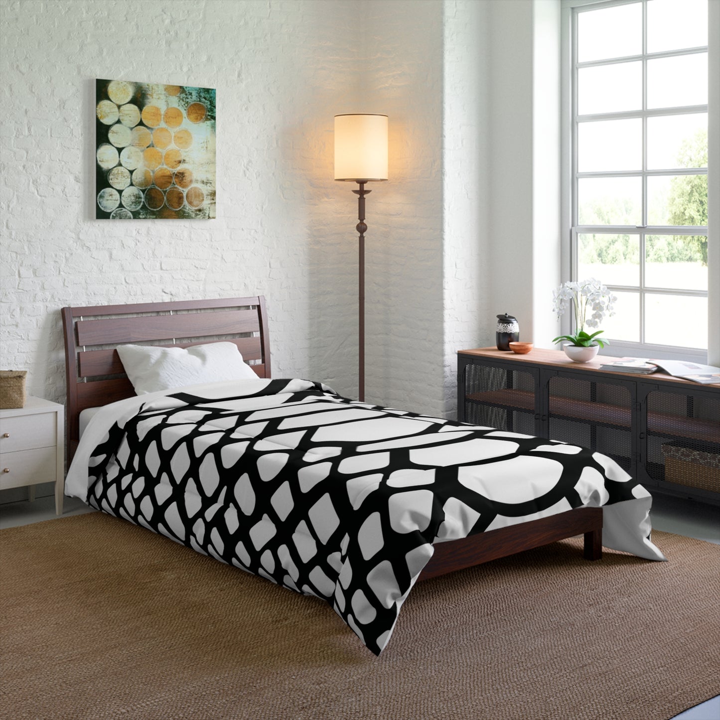 Snake Animal Print Comforter, Black & White