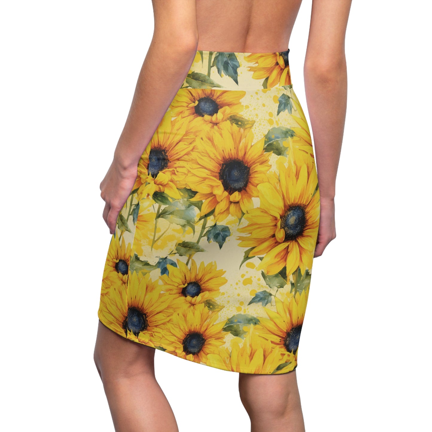 Women's Sunflower Print Pencil Skirt, Yellow