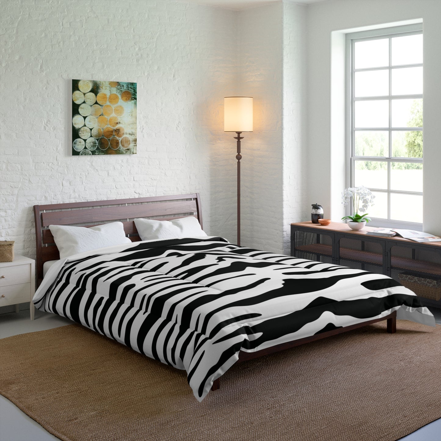 White Tiger Animal Print Comforter, Black & White