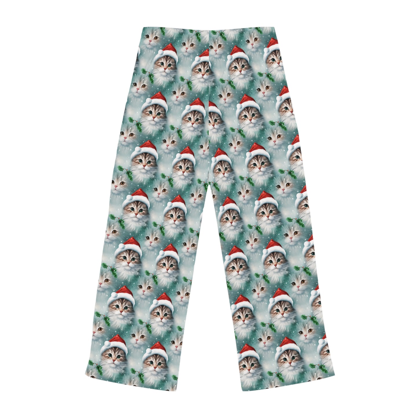 Womens Christmas Cat Pajama Pants - Green, Red, White