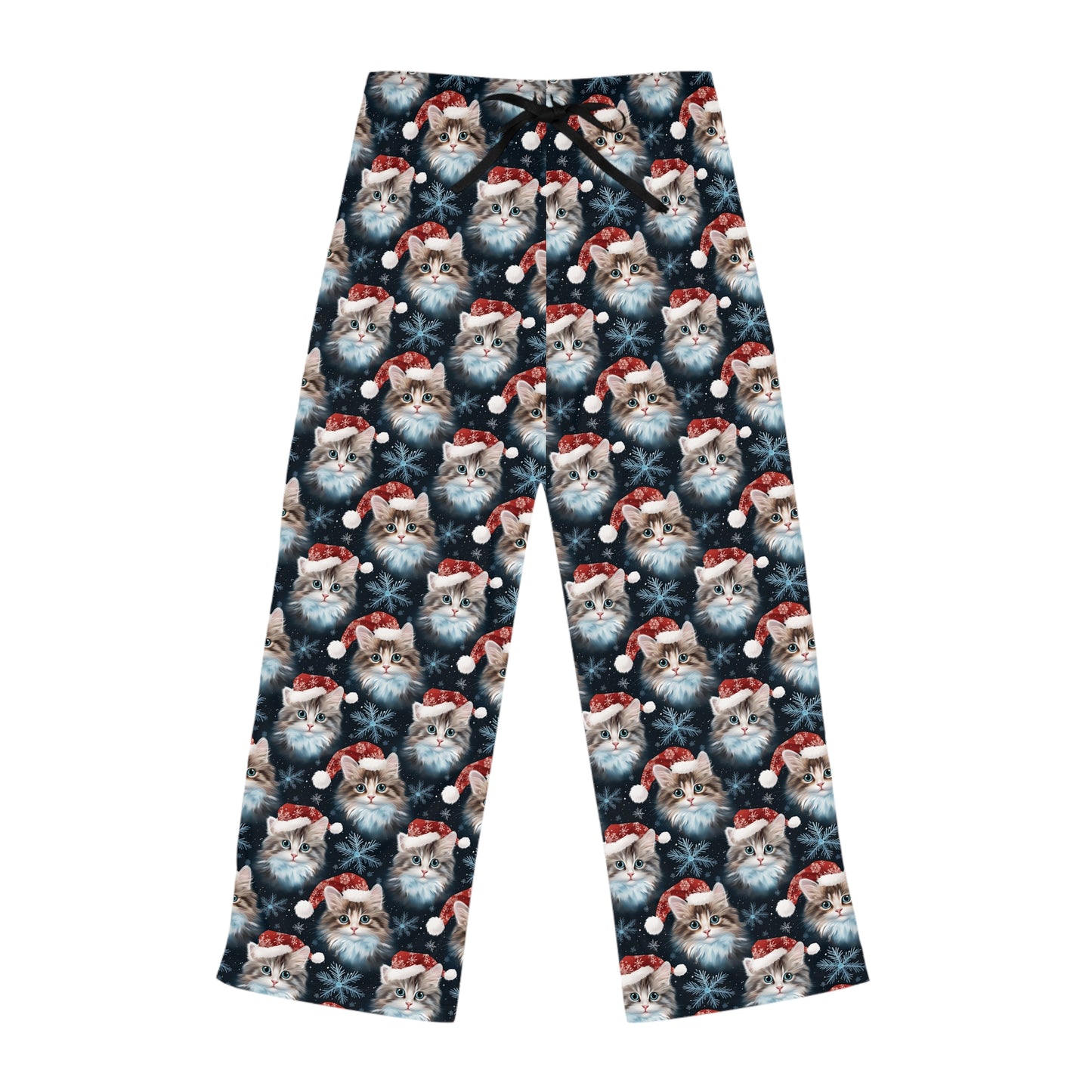 Womens Christmas Cat Pajama Pants - Blue, Red, and White