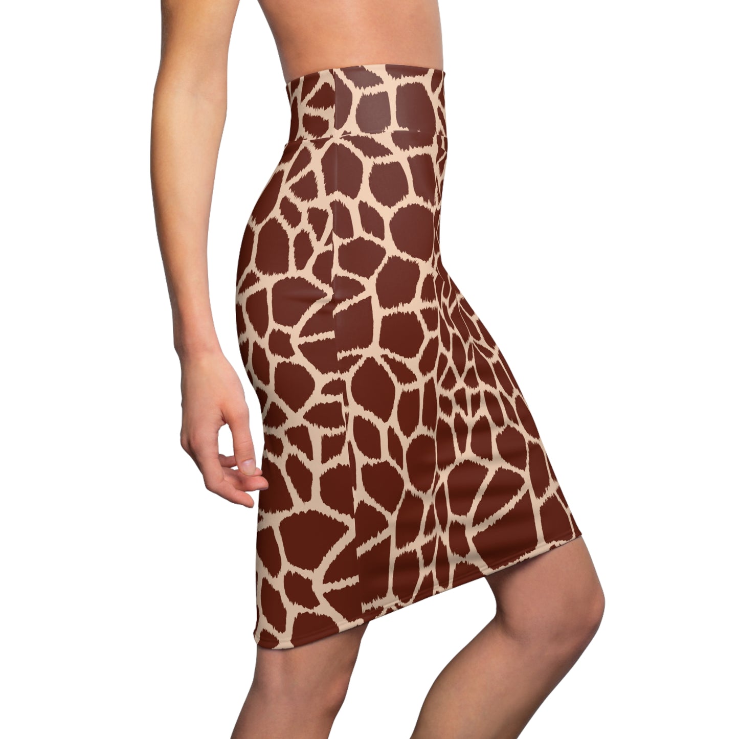 Women's Giraffe Animal Print Pencil Skirt, Tan & Brown