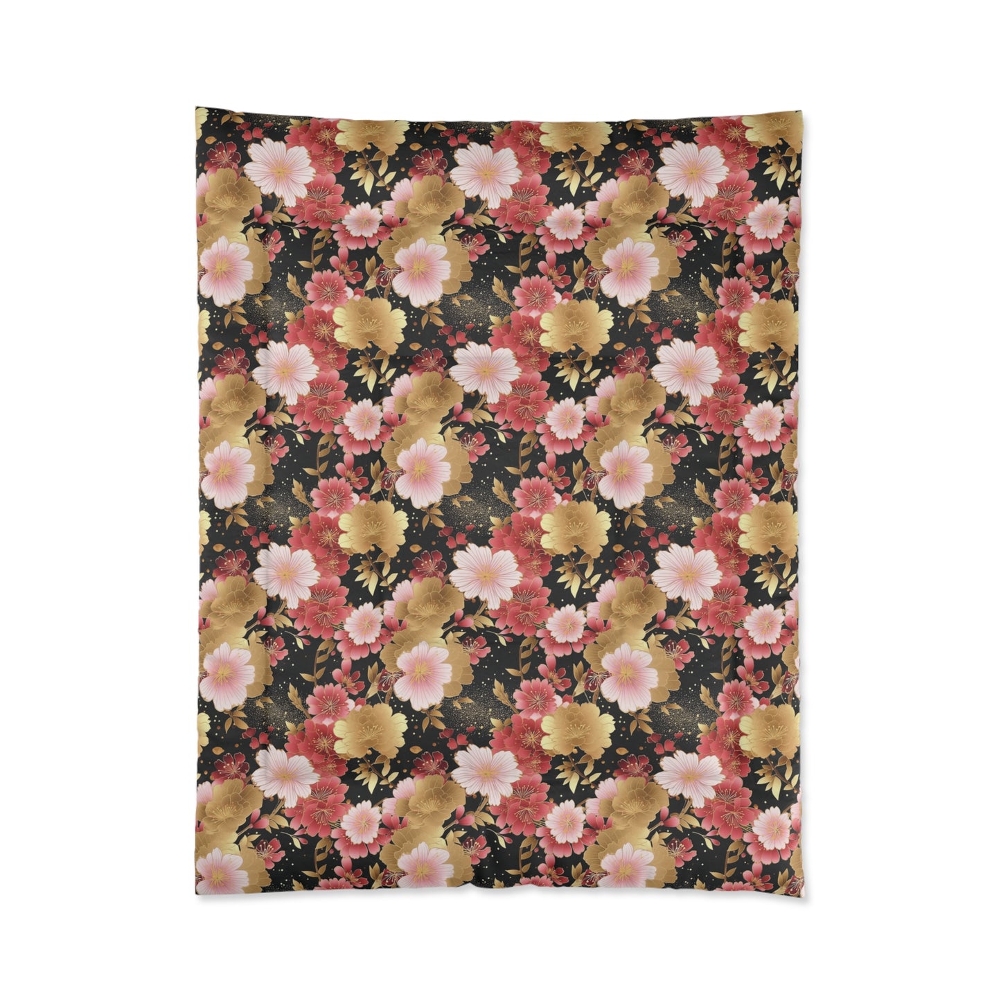 Japanese Floral Print Comforter, Pink & Red & Gold