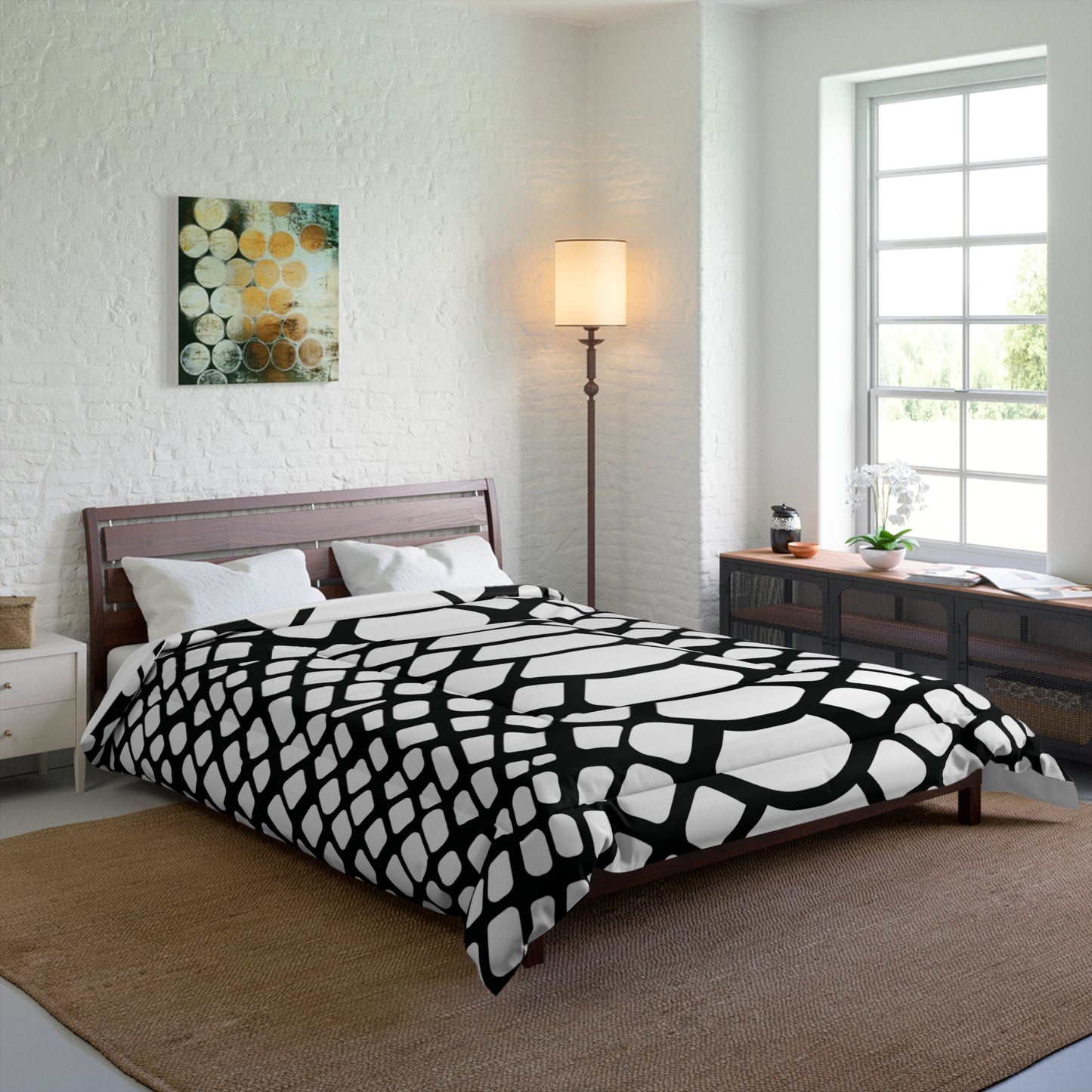 Snake Animal Print Comforter, Black & White